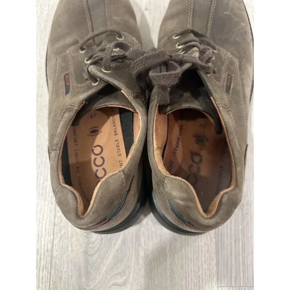 Ecco Fusion Brown Leather Shoes‎ Mens Size 13 Lace Up Comfort Shock Point EU 47